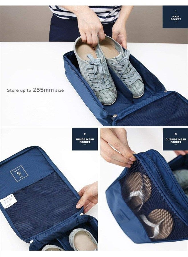 GIANT IMPEX 3 Layer's Waterproof Travel Shoe Bags | Multipurpose | Portable Shoe Storage Holder| Tote Bag | Nylon Footwear Organiser |Wardrobe Pouch-(Black Lemon & Grey) Pack of 2 (Blue &Light Pink) - Image 3